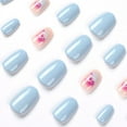 thumbnail image 4 of Fofosbeauty 24pcs Press on False Nails, Medium Fake Nails, Round Light Blue Pink Print, 4 of 8