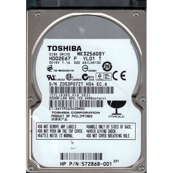 MK3256GSY HDD2E67 F VL01 T F/W: A0/LH013C Toshiba 320GB