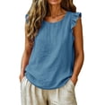 thumbnail image 2 of IUYRTFE Women's Ruffle Sleeve Round Neck Tank Top 100% Cotton Linen Loose Fit Summer Casual Blouse, 2 of 5