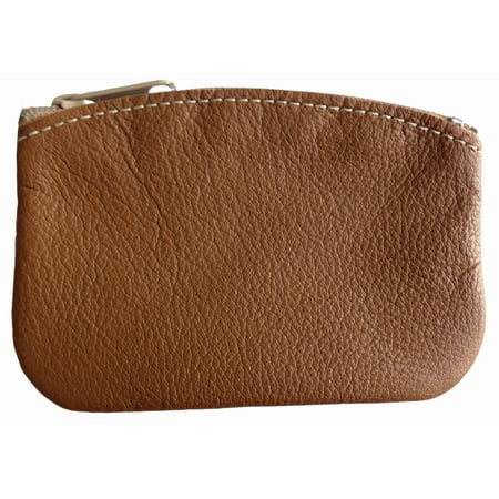Tan Coin Set - Leather Medium Zippered Coin Pouch Change Holder USA Made, Tan