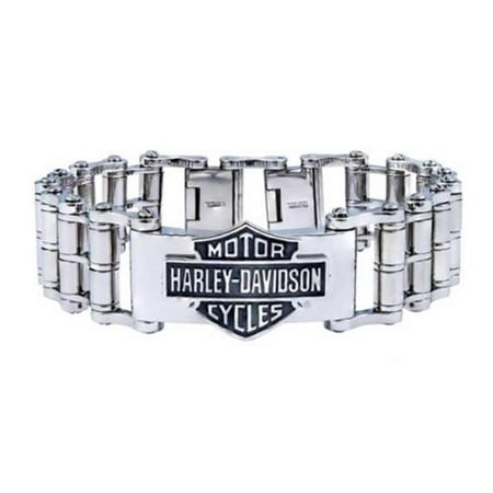 Men's Bar & Shield Emblem Bike Chain Steel Bracelet HSB0146, Harley