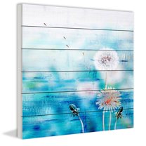 "Dandy Puffs on Blue" Painting Print on White Wood