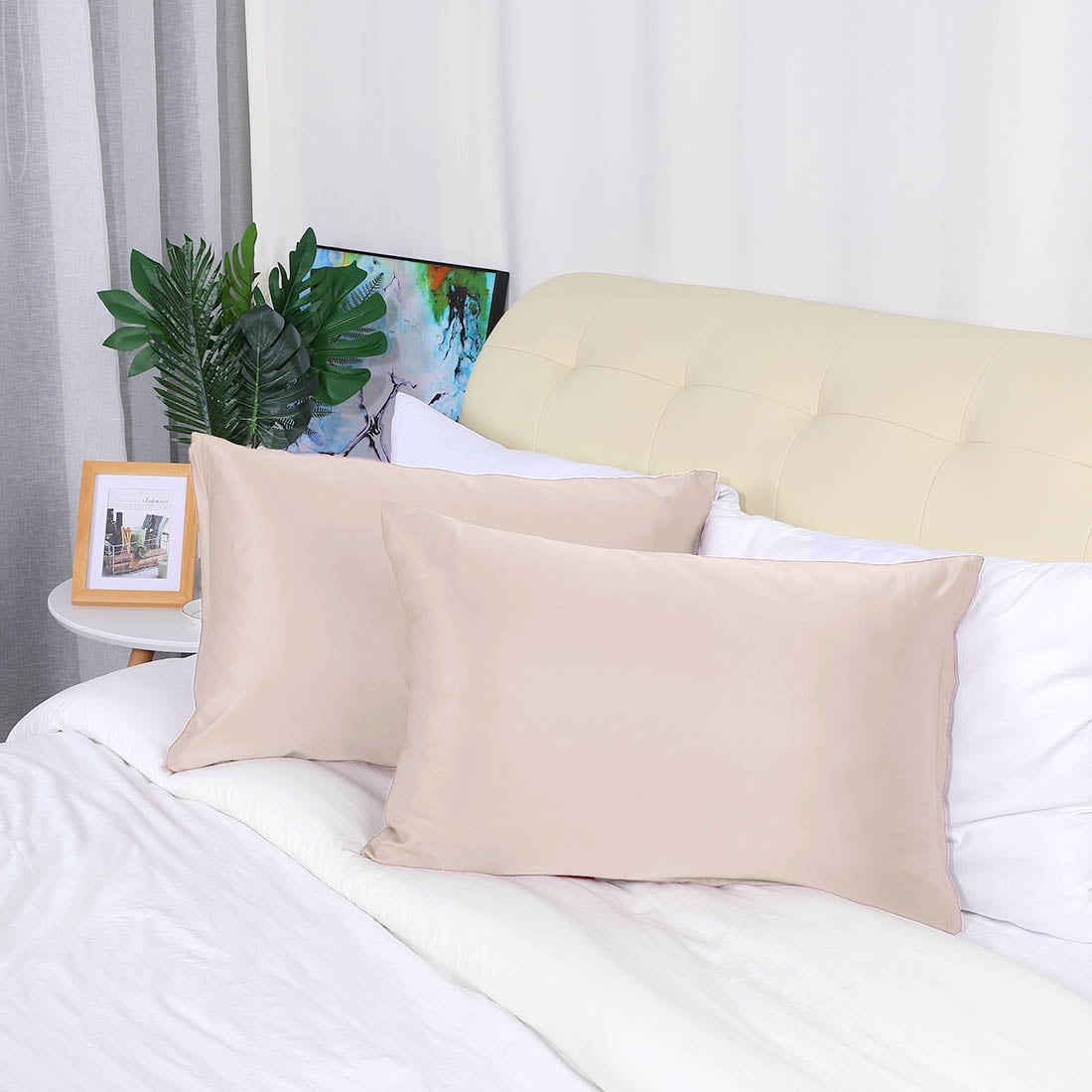 Unique Bargains Set of 4 Silky Satin Pillowcases Pillow Cover Caramel King