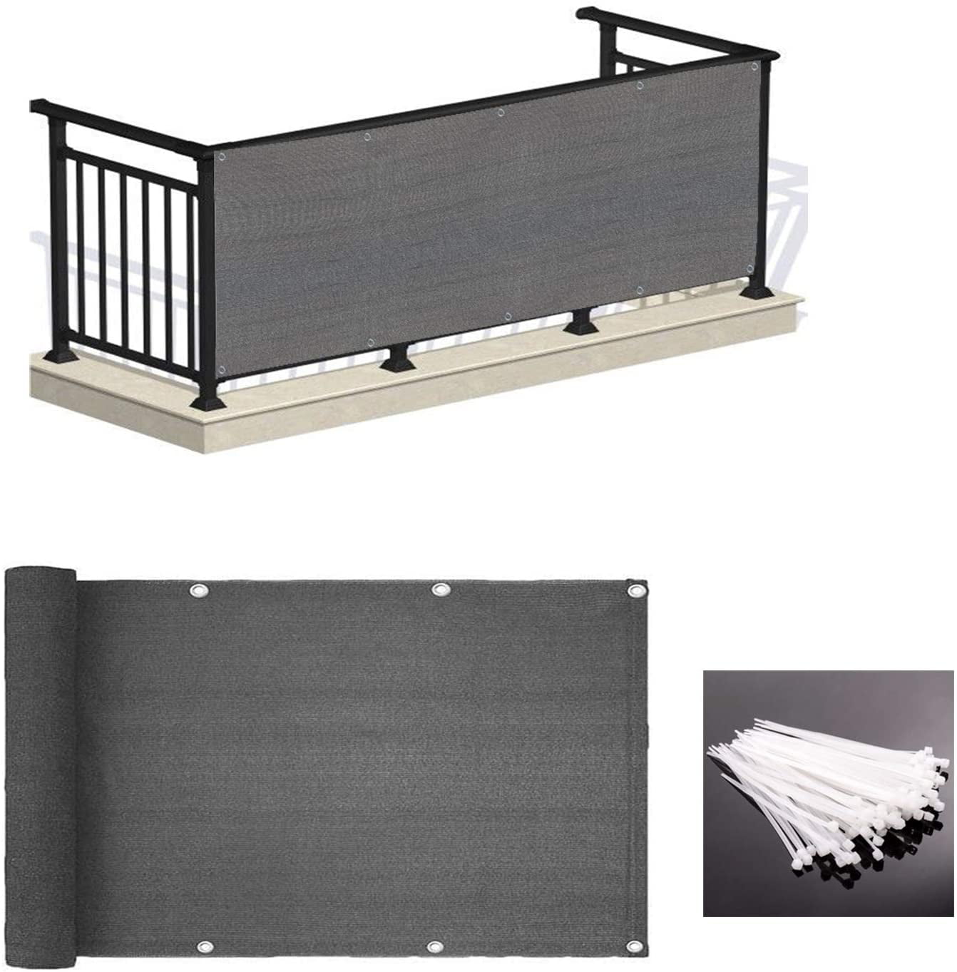 Balcony Privacy Screen Weather-Resistant Wind Screen Anthracite Filter Decorative Covering for UV Protection 500x90cm Grey