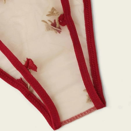

dmqupv Sheer Mesh Bodysuit for Women Lingerie Bra Lingerie Thong Sleepwear Fashion Flower Womens Valentine Tops Red Medium
