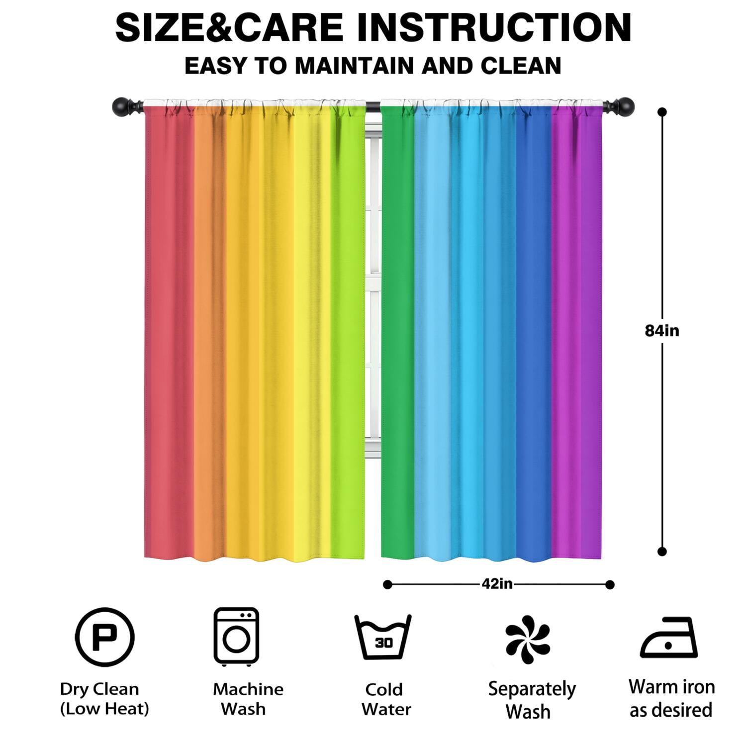 Colored Rainbow Window Curtains, Abstract Rainbow Perspective Background Window Treatments Weather Happiness Nature Concept Blackout Window Drapes for Boy Girl Playroom Bedroom Living Room 84x84in