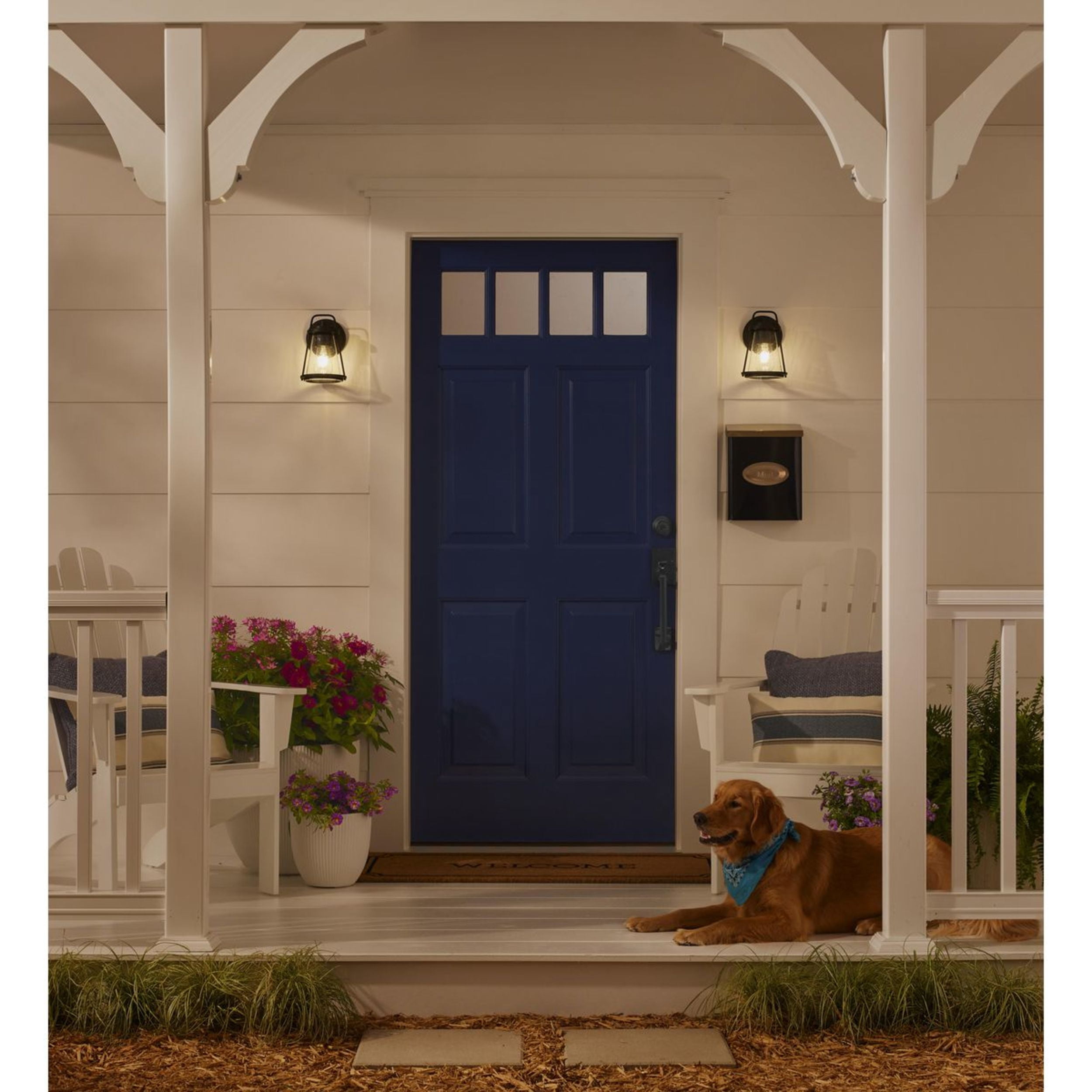 (2 pack) Avec Clifford Collection Modern Craftsman Matte Black Outdoor Wall Lantern with Clear Glass Shade