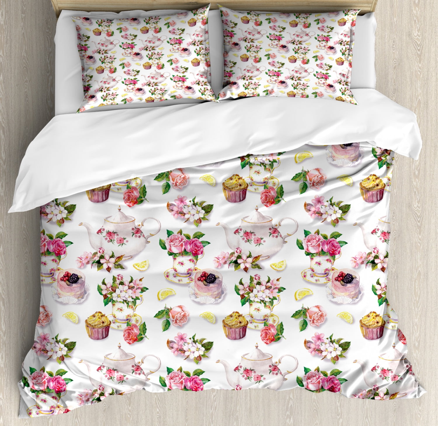 Shabby Chic Duvet Cover Set King Size, Roses Shabby Chic Design Vintage