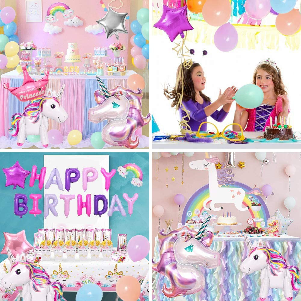 Unicorn Birthday Banner Balloons Party Supplies Set USA Cake Topper 
