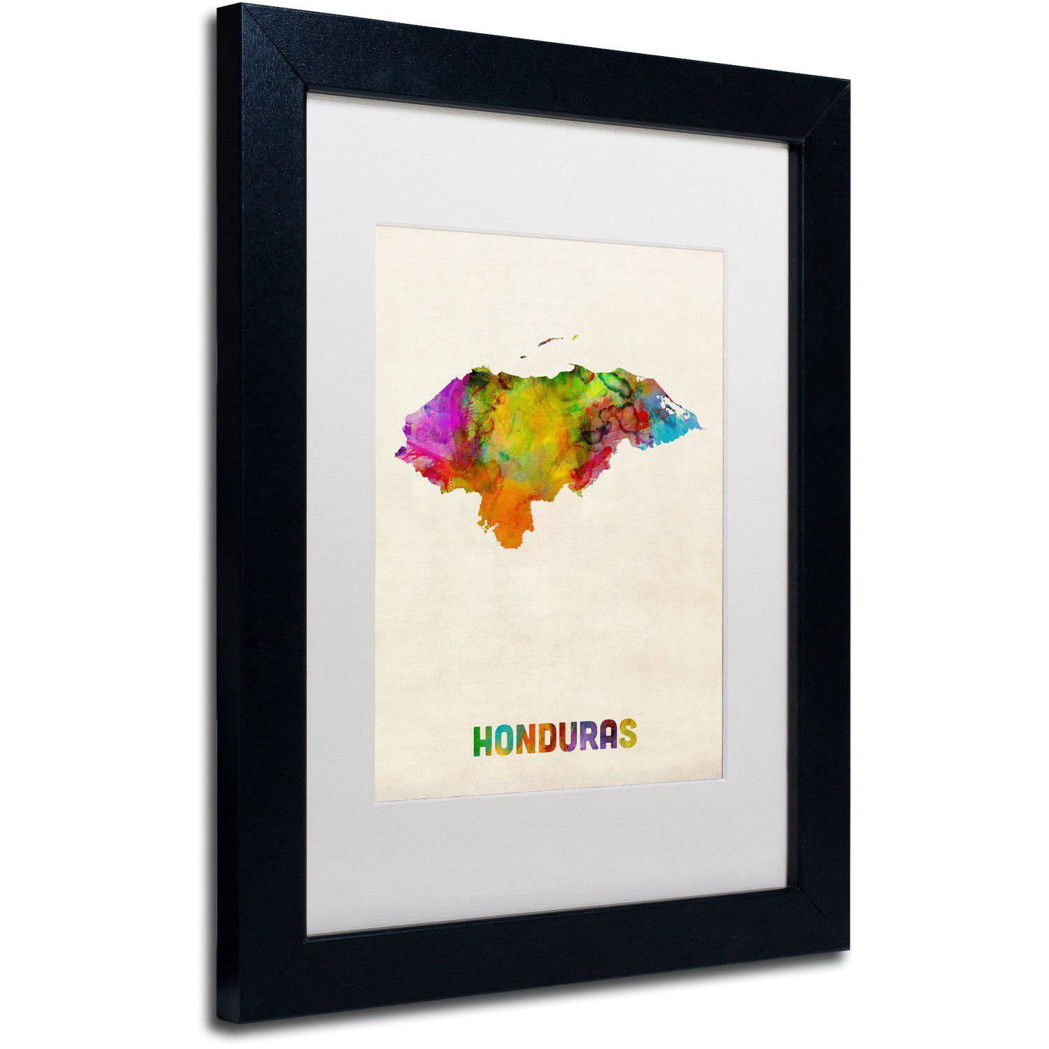 Trademark Fine Art "Honduras Watercolor Map" Canvas Art by Michael Tompsett White Matte, Black Frame