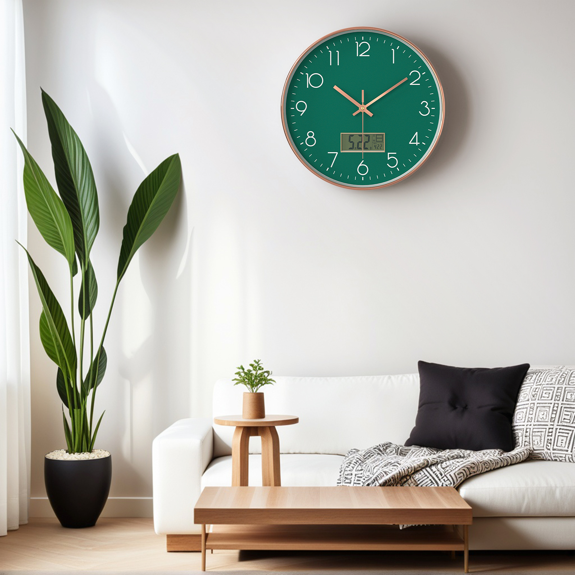 Unique Bargains Silent Non Ticking Wall Clock with Date and Temperature Green