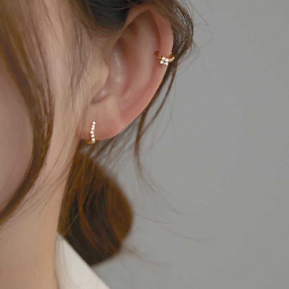 Gold Plated Mini Zircon Hoop Earrings Piercing Earrings Cubic Earring Stud V4A0 - image 4 of 9