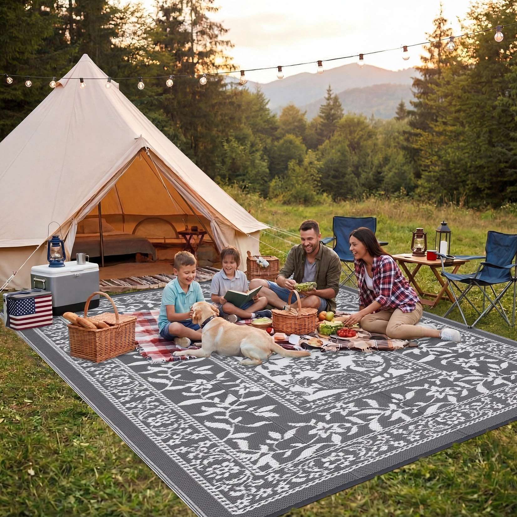 Outdoor Rug, Patio Waterproof, Reversible Plastic Straw Camping Rug, Botanical Grove Vintage Cottage core Outdoor Mat for RV, Deck, Picnic, Beach