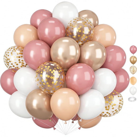 Blush Pink Balloons,60 PCS 12 Inch Boho Balloons with Retro Dusty Pink Gold Nude White Sand Balloon for Birthday Baby Shower Wedding Bridal Bachelorette Party Decorations