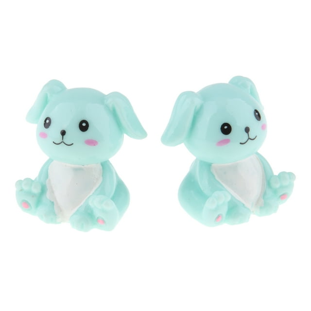 2x Artesanía Animal Resina Artificial Mini Decoración para Jardín de Escritorio en Casa Decoración Conejo azul Macarena Decoración artificial de animales