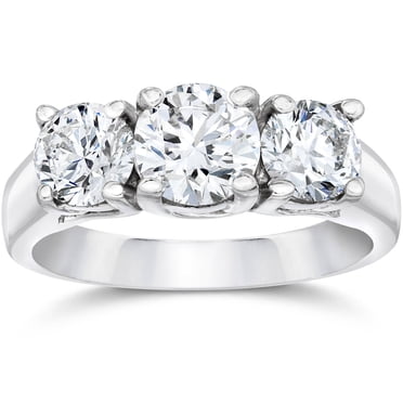 Bague de Fiançailles en Or Blanc 14 K avec Diamant de Laboratoire Trois Pierres H/VS 2 Ct