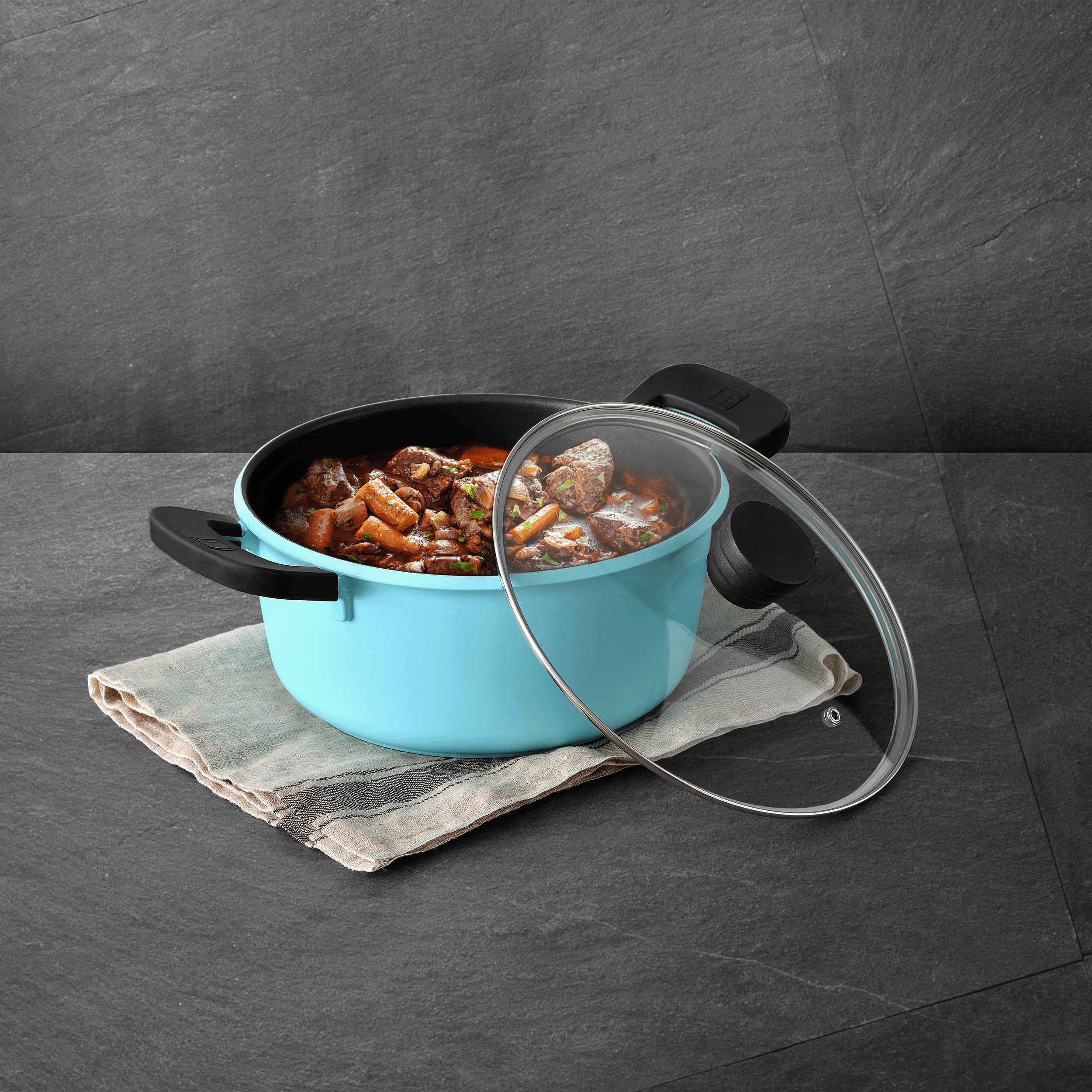 Retro by Bergner - Non-Stick Cast Aluminum Dutch Oven with Vented Glass  Lid, 4.5 Quarts, Champagne