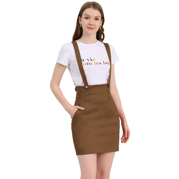 INSPIRE CHIC Día de San Patricio Falda De Tirantes Rectos De Cintura Alta De Traje De Navidad Para Mujer Marrón caqui XL