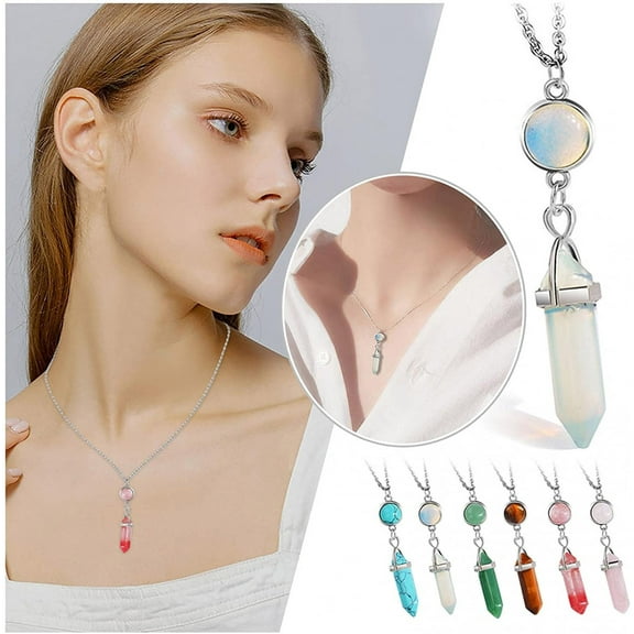 Jacenvly Mother's Day Hexagonal Crystal Stone Necklace For Women Irregular Natural Wrapped Wire Chakra Pendant Jewelry Alloy Chains Valentine'S Day Gift