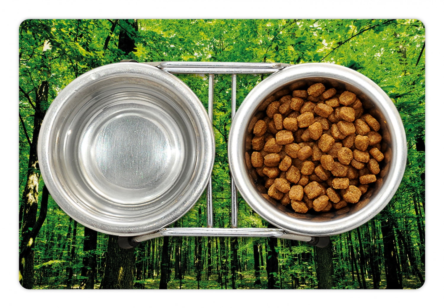 Nature Pet Mat for Food and Water, Woodland Tree Forest Jungle in Sunny