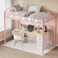 thumbnail image 4 of Loft Bed Twin Size, Heavy Duty Metal Loft Bed Frame with Arched Guardrail and Safety Ladder, Space-Saving, No Box Spring Needed, Pink, 4 of 8