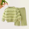 thumbnail image 3 of XinLfly Knitted Sweater Set for Girls Solid Color Round Neck Top Flared Pants Two Piece Warm Elastic Comfortable Girls Festival Suit ,Green,6-7T, 3 of 4