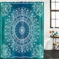 thumbnail image 3 of Teal Blue Boho Waterproof Fabric Shower Curtain,Retro White Rustic Flower Ethnic Pattern Waterproof Fabric Shower Curtain for Bathroom Curtains Bathtubs Shower Curtains with 12 Hooks Standard 66x72, 3 of 7