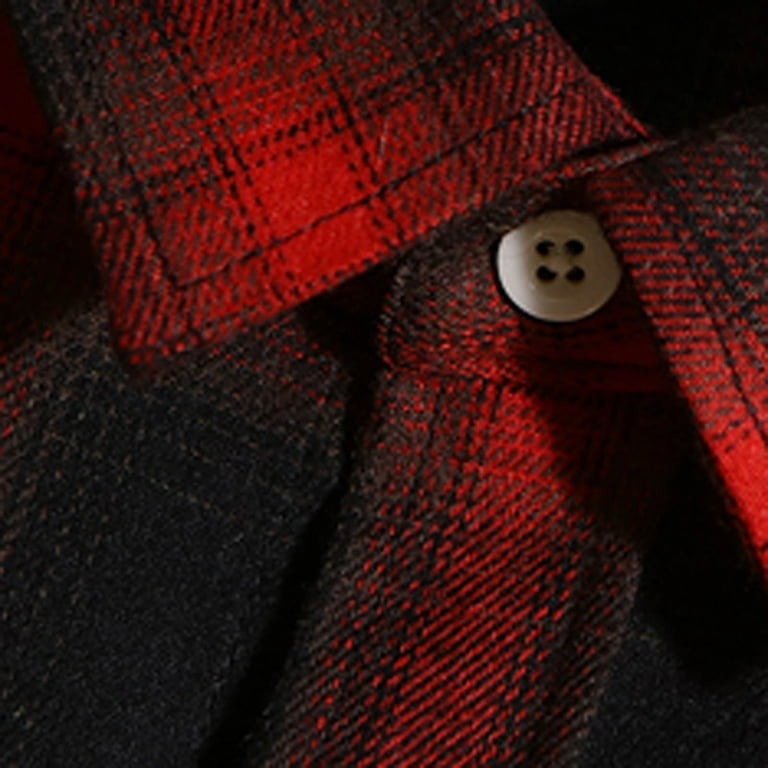 XFLWAM Men's Flannel Hoodie Plaid Shirts Jacket Casual Long Sleeve Button  Down Lightweight Hooded Shirt Red XL