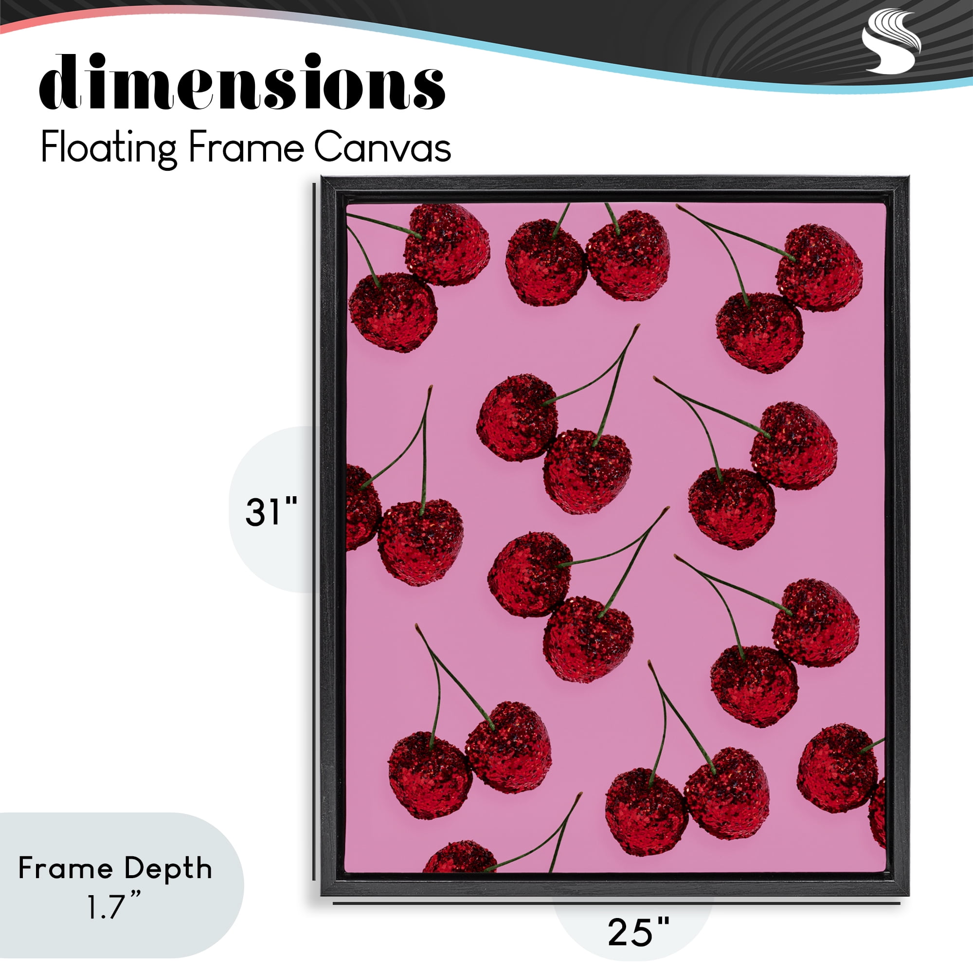 Stupell Industries Glitter Glam Cherries Pattern Black Framed Floater Canvas Wall Art, design by LISH Creative