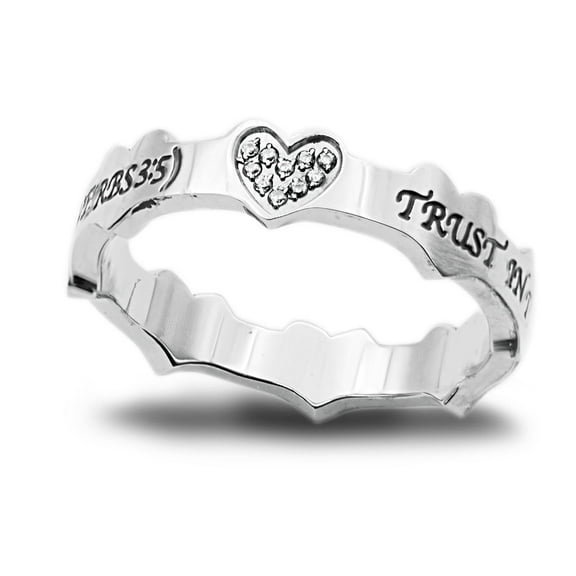 Royal Heart PROVERBS 3:5 Ring, Steel with CZ Stones