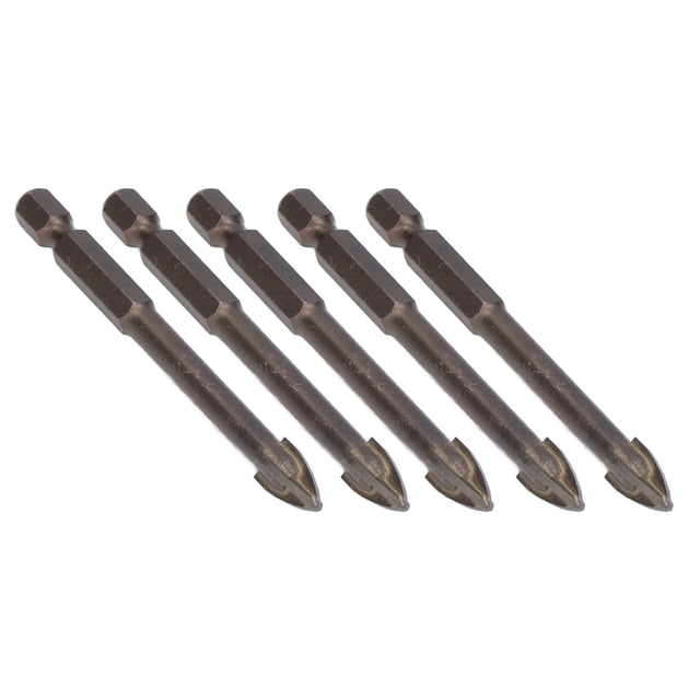 5 brocas cruzadas de 1/4 pulg., vástago hexagonal, para azulejos, vidrio, cerámica, hormigón, herramienta de aleación dura de 8 mm