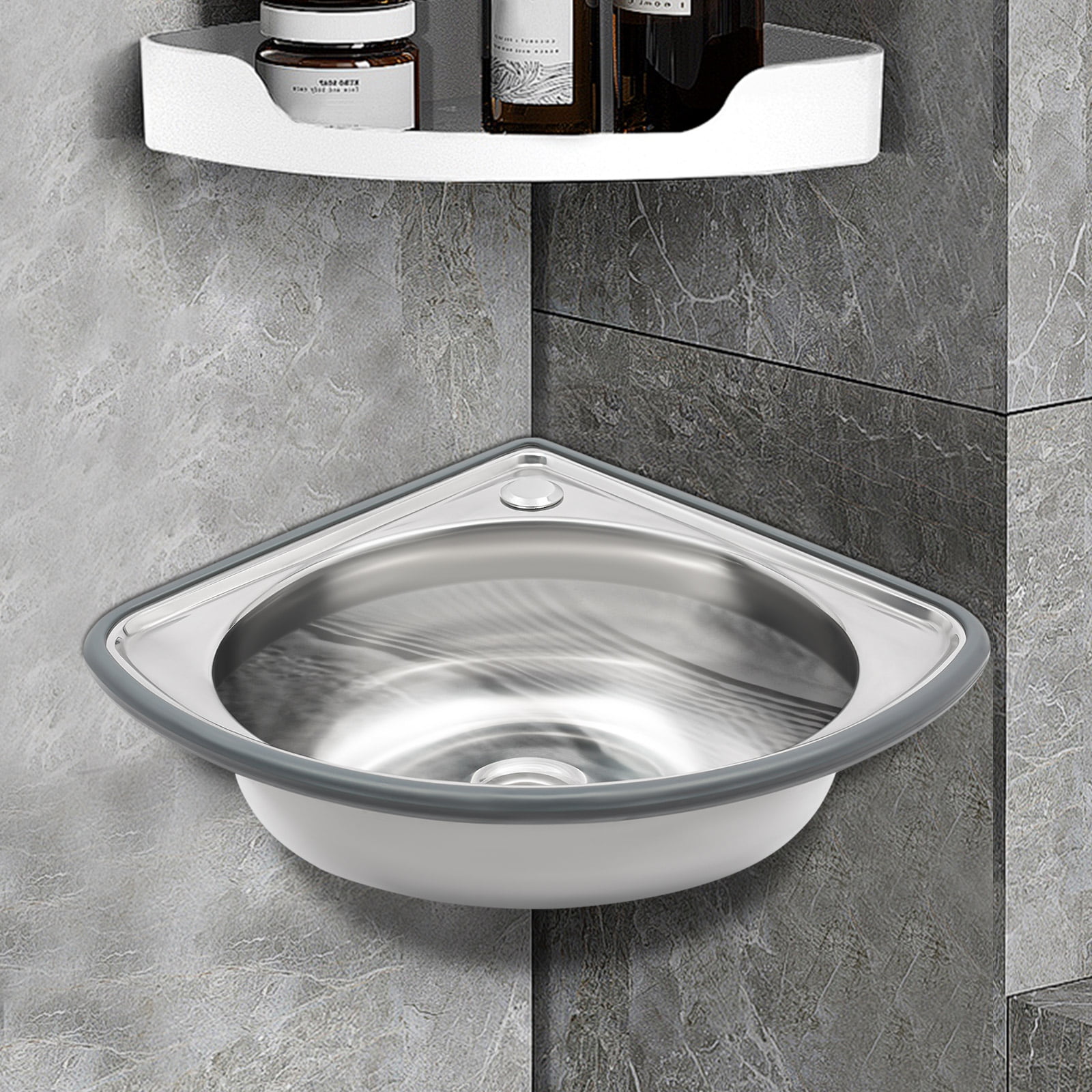 High-Quality Kitchen Sink with Triangular Design, Stainless Steel and Plastic Construction, 55.12lbs Load Capacity, Space-Saving Design