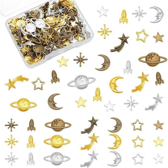 168Pcs Cosmos Resin Fillers Star Moon Alloy Charms Epoxy Resin Filler Supplies Planet Spaceship Cabochons Filling Accessories for Epoxy Craft Jewelry Making for making