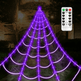 thumbnail image 6 of 16.4Ft Large Spider Webs Halloween Decorations Lights, Outdoor Battery Operated Purple Halloween String Lights with 8 Modes Remote Control 125 LEDs Spiderweb,60" Large Spider,Waterproof (Purple), 6 of 9