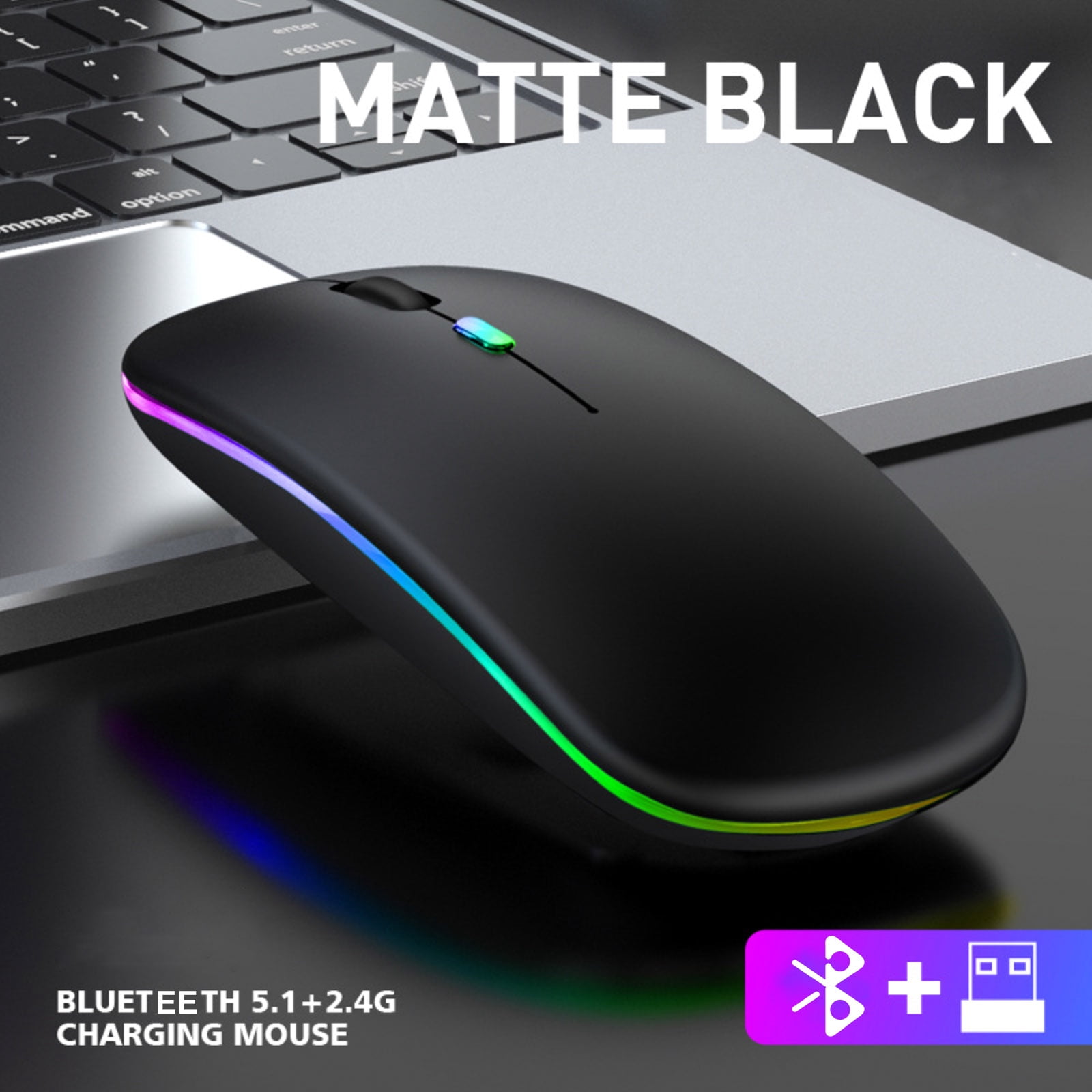 Souris Sans Fil TECNET Bluetooth 5.1 & 2.4GHz - 1600 DPI, Rétroéclairage RGB, Silencieuse, Rechargeable USB-C | Pour PC, Mac, Portable