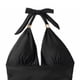 thumbnail image 2 of Bikini negro ajustado sin espalda con control de abdomen, traje de baño sin aros - Traje de baño negro XL con escote en V profundo fruncido, 2 of 8
