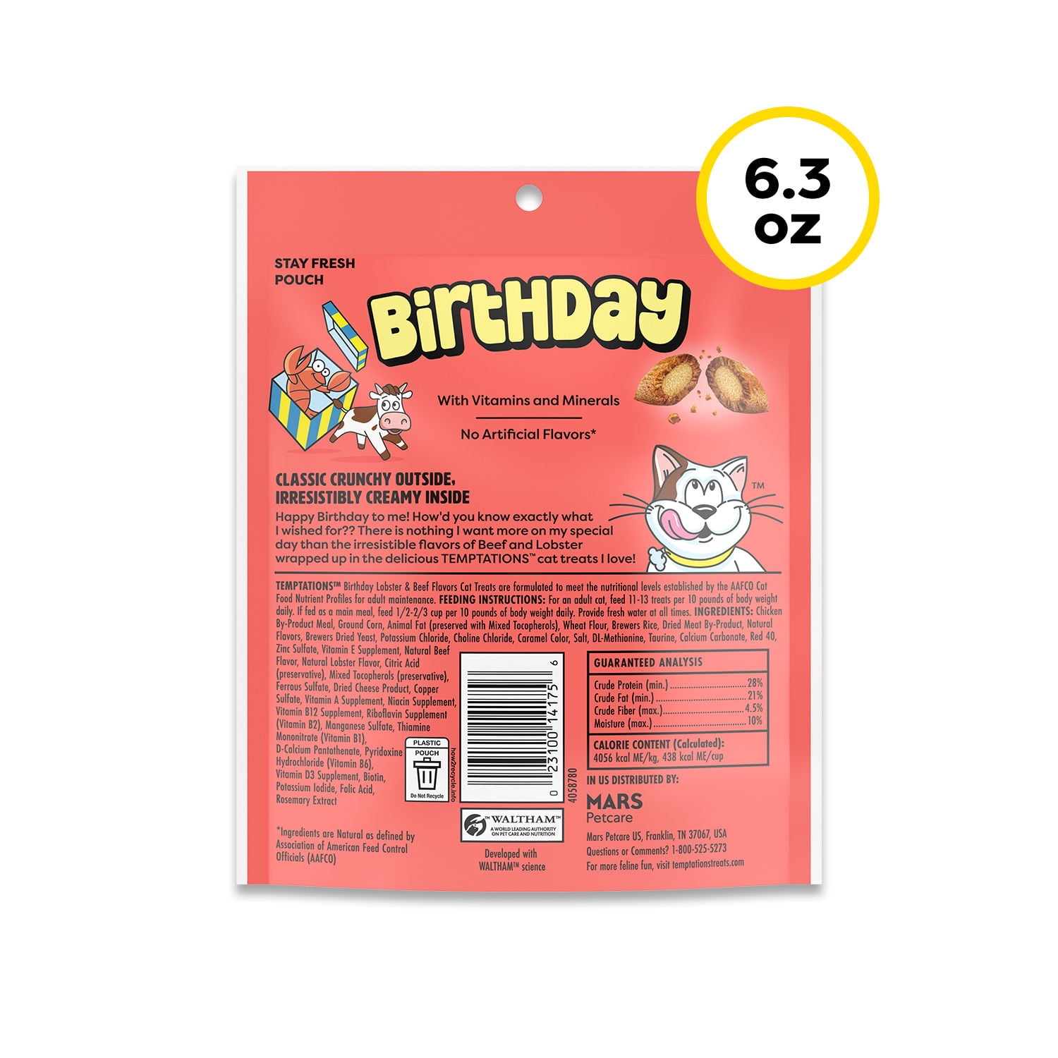 Temptations Birthday Lobster & Beef Flavor Crunchy & Soft Cat Treats, 6.3 oz Pouch