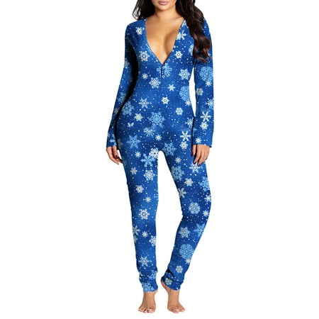 

Avamo One Piece Pajamas for Women Sexy Button V Neck Onesie Sleepwear Nightwear Underwear