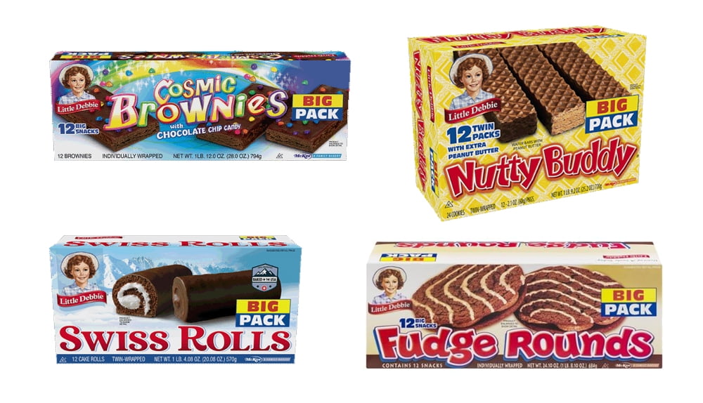Little Debbie Chocolate Party 4 Pack, Fudge Rounds, Cosmic Brownies, Nutty Bars, Swiss Rolls
