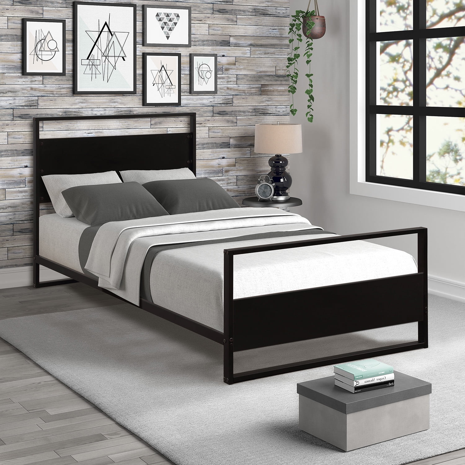 Details about   Queen Full Size Platform Bed Frame Twin Headboard Wood Iron Metal Modern Bedroom 
