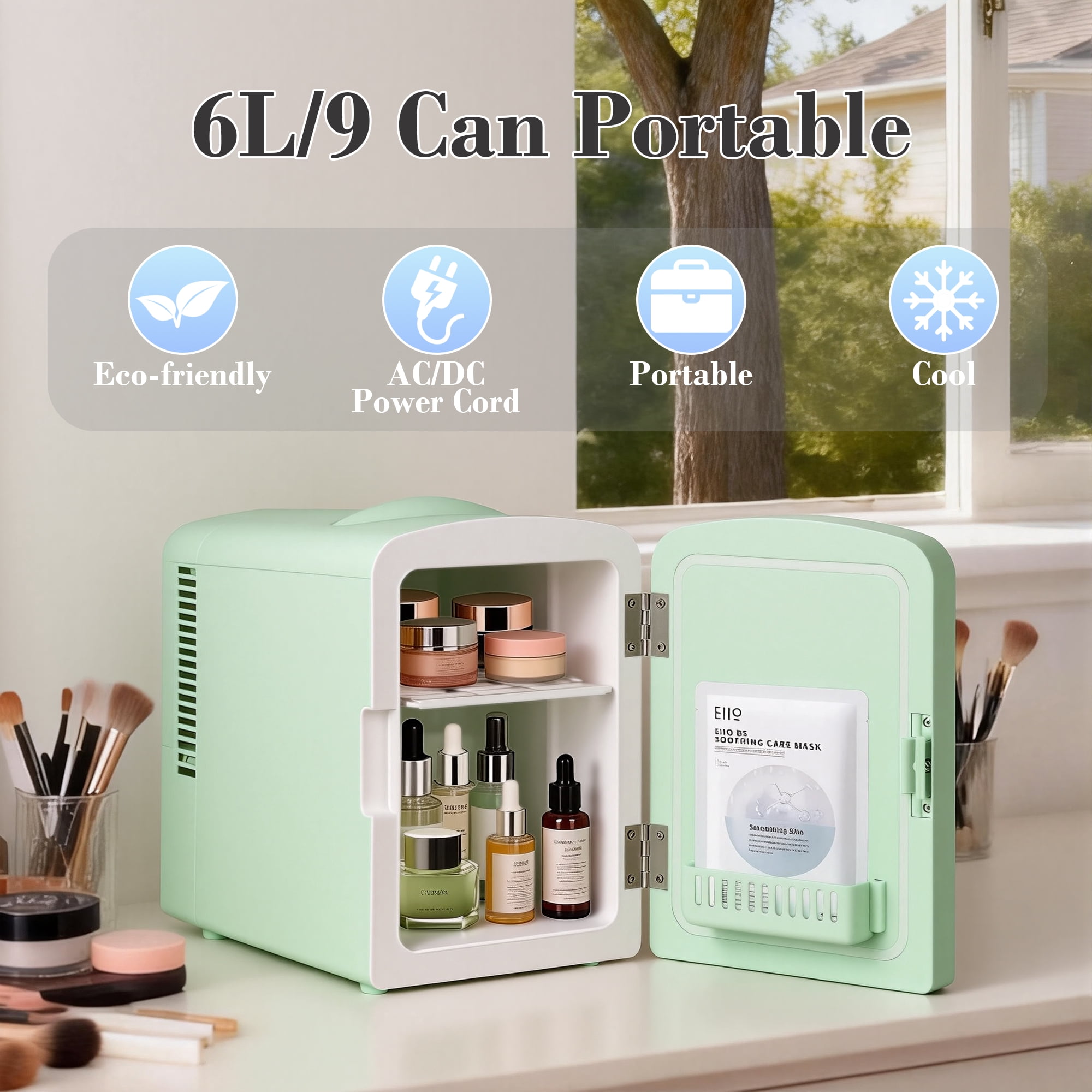 iceBlue 6L Skincare Mini Fridge with LED Mirror, Portable Car Home Refrigerator, Compact Cooler for Makeup and Beverages