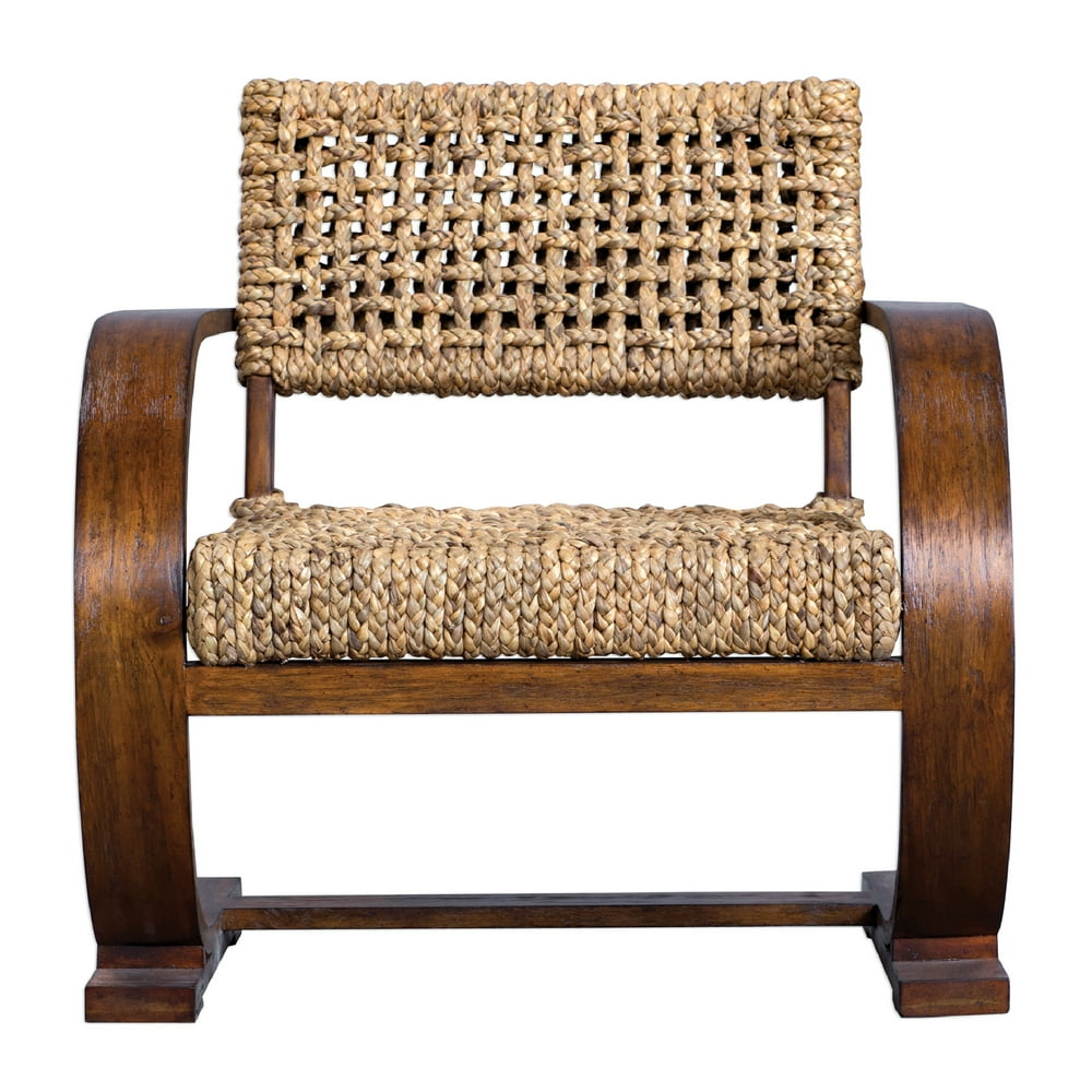 31" Rehema Natural Woven Curved Solid Accent Chair with Banana Fiber