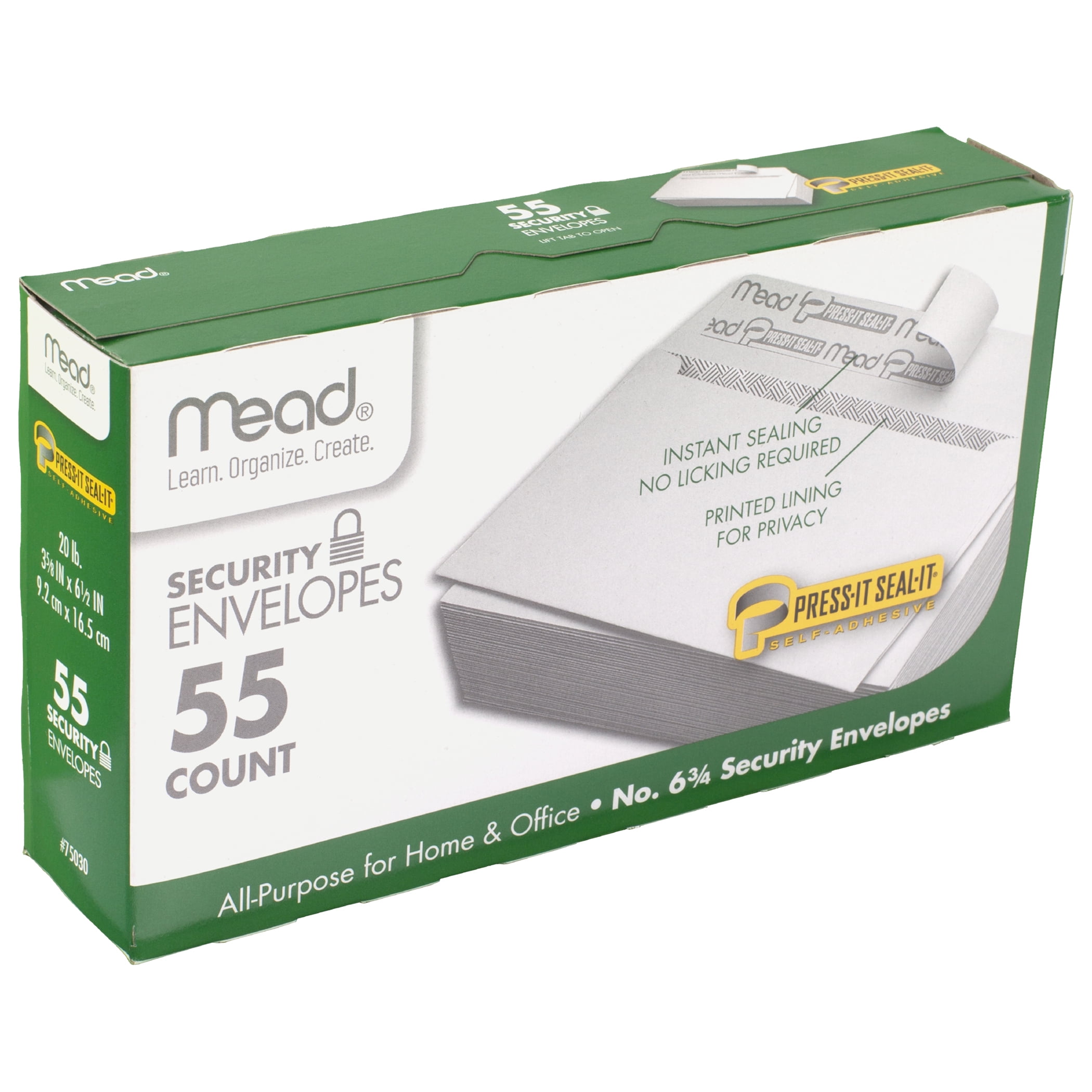 Mead Press-It Seal-It Security Envelopes, # 6 3/4, 55 Per Box, 12 Boxes