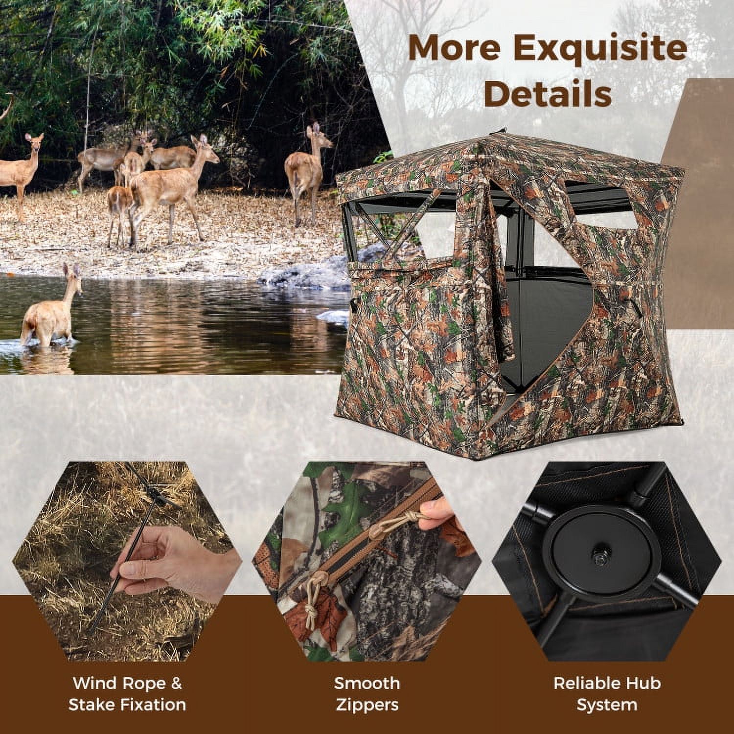 YYAo Tent,82 Inch Tall Hunting Blind 270° One Way See Through Ground Tent for 3-4 People