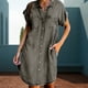 thumbnail image 4 of Vestido Vestido con botones para mujer Vestido de mezclilla desgastado de color sólido Vestido de desplazamiento diario Kuymtek Gris T L para Mujer, 4 of 5