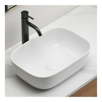 Vessel Sink White Porcelain Ceramic, Oval Bathroom Sink Above Counter, Modern Rectangular Wash Basin for Vanity, Lavatory Bowl - Durable & Easy Install