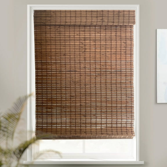 MOOD Custom Bamboo Shades | RUSTIC | Cordless Designer Natural Woven Wood Roman Shades for Windows | Rustic Walnut (Great Privacy) | 48"W X 48"H