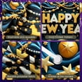 thumbnail image 4 of Gold Silver Theme Happy New Year Banner Star Pattern New Year Display Beaded Garland 3D Letter Design Festive Backdrop for New Year Party Holiday Celebration Indoor Decoration, 4 of 9