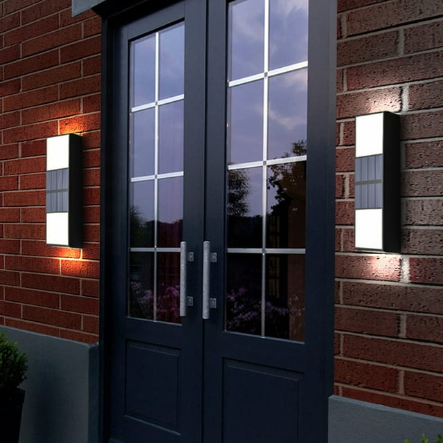 Apliques modernos para paredes exteriores con iluminación de arriba abajo - Luz solar LED de seguridad para porche, jardín, patio - ABS negro impermeable IP65
