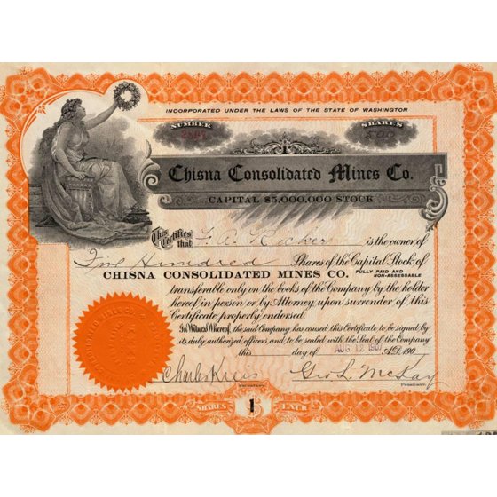 Chisna Consolidates Mines Company Certificate Print Wall Art - chisna consolidates mines company certificate print wall art walmart com